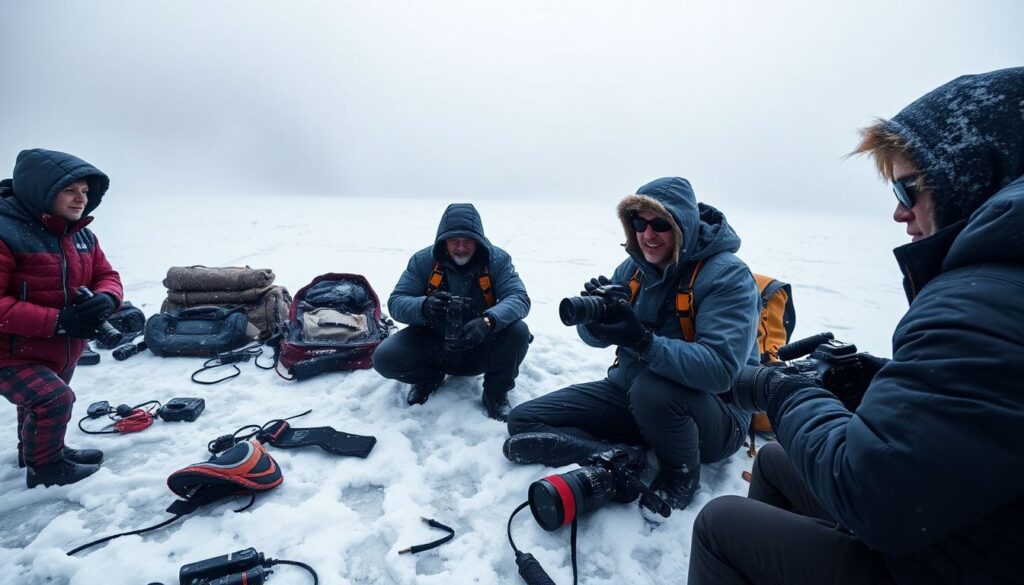 Съемки в условиях экстримальных погодных условий - иллюстрация