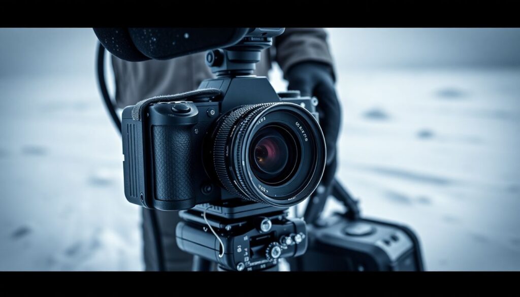 Съемки в условиях экстримальных погодных условий - иллюстрация